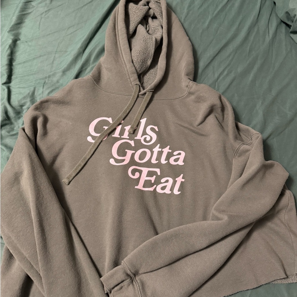 Girls Gotta Eat Hoodie in Olive and Pink